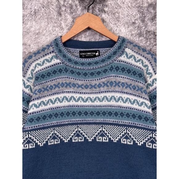 Alpaca Connection Sweater Large Womens Blue Snowflake Fair Isle Crewneck - Picture 2 of 8